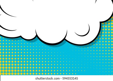 Abstract creative concept comic pop art style blank, layout template with clouds beams and isolated dots background. For sale banner, empty speech bubble set, vector illustration halftone book design