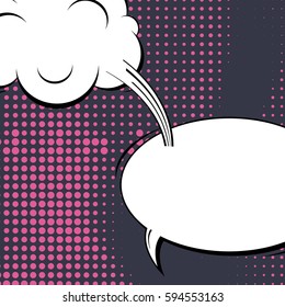Abstract creative concept comic pop art style blank, layout template with clouds beams and isolated dots background. For sale banner, empty speech bubble set, vector illustration halftone book design