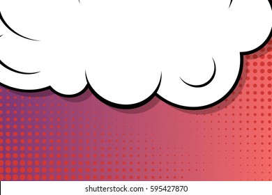 Abstract creative concept comic pop art style blank, layout template with clouds beams and isolated dots background. For sale banner, empty speech bubble set, vector illustration halftone book design
