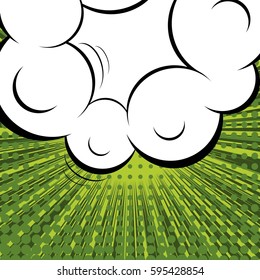 Abstract creative concept comic pop art style blank, layout template with clouds beams and isolated dots background. For sale banner, empty speech bubble set, vector illustration halftone book design