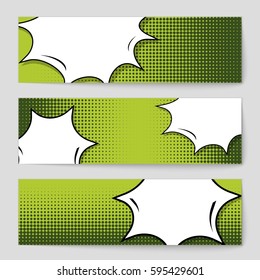 Abstract creative concept comic pop art style blank, layout template with clouds beams and isolated dots background. For sale banner, empty speech bubble set, vector illustration halftone book design