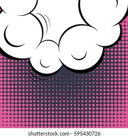 Abstract creative concept comic pop art style blank, layout template with clouds beams and isolated dots background. For sale banner, empty speech bubble set, vector illustration halftone book design