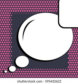Abstract creative concept comic pop art style blank, layout template with clouds beams and isolated dots background. For sale banner, empty speech bubble set, vector illustration halftone book design