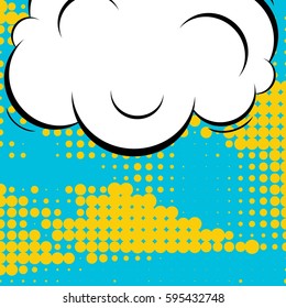 Abstract creative concept comic pop art style blank, layout template with clouds beams and isolated dots background. For sale banner, empty speech bubble set, vector illustration halftone book design