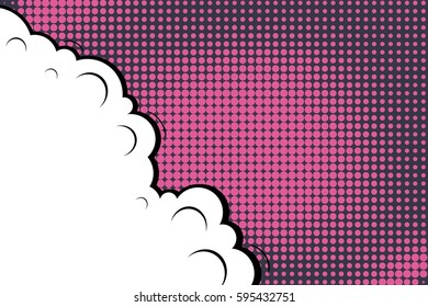 Abstract creative concept comic pop art style blank, layout template with clouds beams and isolated dots background. For sale banner, empty speech bubble set, vector illustration halftone book design