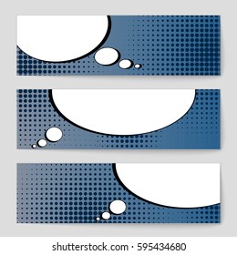 Abstract creative concept comic pop art style blank, layout template with clouds beams and isolated dots background. For sale banner, empty speech bubble set, vector illustration halftone book design