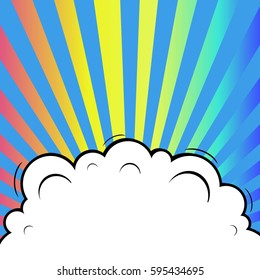 Abstract creative concept comic pop art style blank, layout template with clouds beams and isolated dots background. For sale banner, empty speech bubble set, vector illustration halftone book design