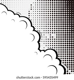 Abstract creative concept comic pop art style blank, layout template with clouds beams and isolated dots background. For sale banner, empty speech bubble set, vector illustration halftone book design