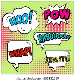 Abstract creative concept comic pop art style blank, layout template with clouds beams and isolated dots background. For sale banner, empty speech bubble set, vector illustration halftone book design
