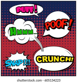 Abstract creative concept comic pop art style blank, layout template with clouds beams and isolated dots background. For sale banner, empty speech bubble set, vector illustration halftone book design