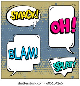Abstract creative concept comic pop art style blank, layout template with clouds beams and isolated dots background. For sale banner, empty speech bubble set, vector illustration halftone book design