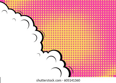 Abstract creative concept comic pop art style blank, layout template with clouds beams and isolated dots background. For sale banner, empty speech bubble set, vector illustration halftone book design