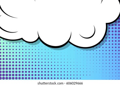 Abstract creative concept comic pop art style blank, layout template with clouds beams and isolated dots background. For sale banner, empty speech bubble set, vector illustration halftone book design