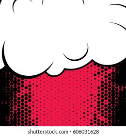 Abstract creative concept comic pop art style blank, layout template with clouds beams and isolated dots background. For sale banner, empty speech bubble set, vector illustration halftone book design