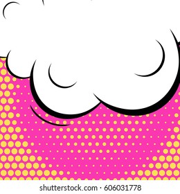 Abstract creative concept comic pop art style blank, layout template with clouds beams and isolated dots background. For sale banner, empty speech bubble set, vector illustration halftone book design