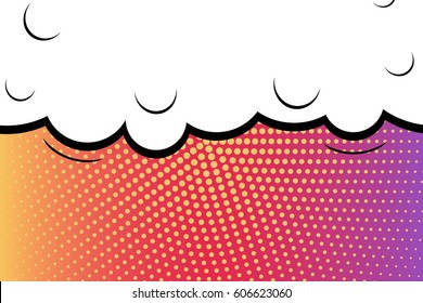 Abstract creative concept comic pop art style blank, layout template with clouds beams and isolated dots background. For sale banner, empty speech bubble set, vector illustration halftone book design
