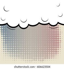 Abstract creative concept comic pop art style blank, layout template with clouds beams and isolated dots background. For sale banner, empty speech bubble set, vector illustration halftone book design