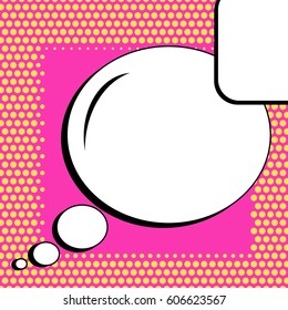 Abstract creative concept comic pop art style blank, layout template with clouds beams and isolated dots background. For sale banner, empty speech bubble set, vector illustration halftone book design