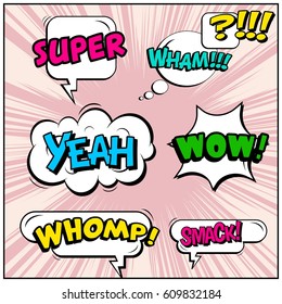 Abstract creative concept comic pop art style blank, layout template with clouds beams and isolated dots background. For sale banner, empty speech bubble set, vector illustration halftone book design