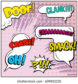 Abstract creative concept comic pop art style blank, layout template with clouds beams and isolated dots background. For sale banner, empty speech bubble set, vector illustration halftone book design