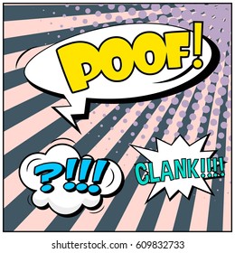 Abstract creative concept comic pop art style blank, layout template with clouds beams and isolated dots background. For sale banner, empty speech bubble set, vector illustration halftone book design