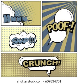 Abstract creative concept comic pop art style blank, layout template with clouds beams and isolated dots background. For sale banner, empty speech bubble set, vector illustration halftone book design