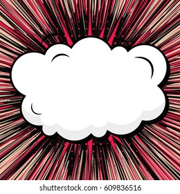 Abstract creative concept comic pop art style blank, layout template with clouds beams and isolated dots background. For sale banner, empty speech bubble set, vector illustration halftone book design