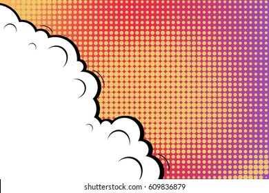 Abstract creative concept comic pop art style blank, layout template with clouds beams and isolated dots background. For sale banner, empty speech bubble set, vector illustration halftone book design