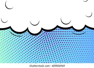 Abstract creative concept comic pop art style blank, layout template with clouds beams and isolated dots background. For sale banner, empty speech bubble set, vector illustration halftone book design