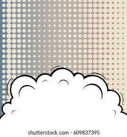Abstract creative concept comic pop art style blank, layout template with clouds beams and isolated dots background. For sale banner, empty speech bubble set, vector illustration halftone book design