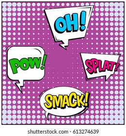 Abstract creative concept comic pop art style blank, layout template with clouds beams and isolated dots background. For sale banner, empty speech bubble set, vector illustration halftone book design