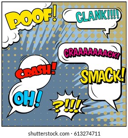 Abstract creative concept comic pop art style blank, layout template with clouds beams and isolated dots background. For sale banner, empty speech bubble set, vector illustration halftone book design