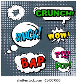 Abstract creative concept comic pop art style blank, layout template with clouds beams and isolated dots background. For sale banner, empty speech bubble set, vector illustration halftone book design