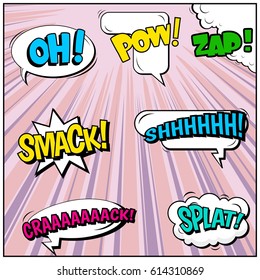 Abstract creative concept comic pop art style blank, layout template with clouds beams and isolated dots background. For sale banner, empty speech bubble set, vector illustration halftone book design