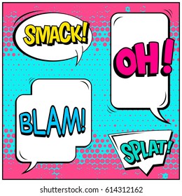 Abstract creative concept comic pop art style blank, layout template with clouds beams and isolated dots background. For sale banner, empty speech bubble set, vector illustration halftone book design