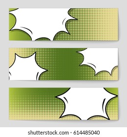 Abstract creative concept comic pop art style blank, layout template with clouds beams and isolated dots background. For sale banner, empty speech bubble set, vector illustration halftone book design
