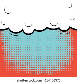 Abstract creative concept comic pop art style blank, layout template with clouds beams and isolated dots background. For sale banner, empty speech bubble set, vector illustration halftone book design