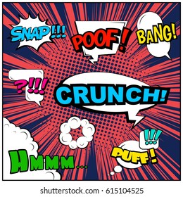Abstract creative concept comic pop art style blank, layout template with clouds beams and isolated dots background. For sale banner, empty speech bubble set, vector illustration halftone book design