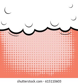 Abstract creative concept comic pop art style blank, layout template with clouds beams and isolated dots background. For sale banner, empty speech bubble set, vector illustration halftone book design