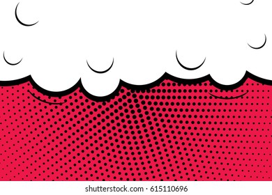 Abstract creative concept comic pop art style blank, layout template with clouds beams and isolated dots background. For sale banner, empty speech bubble set, vector illustration halftone book design