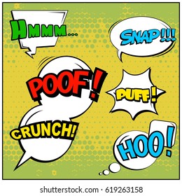 Abstract creative concept comic pop art style blank, layout template with clouds beams and isolated dots background. For sale banner, empty speech bubble set, vector illustration halftone book design