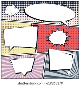 Abstraktes kreatives Konzept Comic Pop Art Leer, Layout-Vorlage mit Wolkenbalken und isolierten Punkten Hintergrund. Für Verkaufsbanner, leere Sprechblase-Set, Halbtonbuchdesign für Vektorillustration