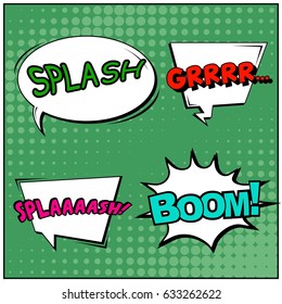 Abstract creative concept comic pop art style blank, layout template with clouds beams and isolated dots background. For sale banner, empty speech bubble set, vector illustration halftone book design