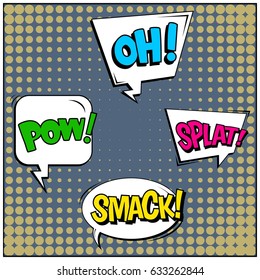 Abstract creative concept comic pop art style blank, layout template with clouds beams and isolated dots background. For sale banner, empty speech bubble set, vector illustration halftone book design