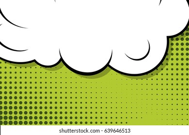 Abstract creative concept comic pop art style blank, layout template with clouds beams and isolated dots background. For sale banner, empty speech bubble set, vector illustration halftone book design