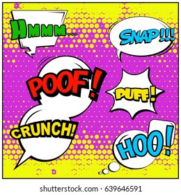 Abstract creative concept comic pop art style blank, layout template with clouds beams and isolated dots background. For sale banner, empty speech bubble set, vector illustration halftone book design