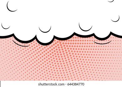 Abstract creative concept comic pop art style blank, layout template with clouds beams and isolated dots background. For sale banner, empty speech bubble set, vector illustration halftone book design