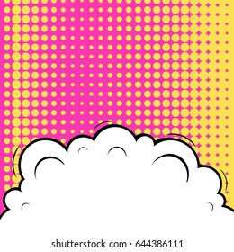 Abstract creative concept comic pop art style blank, layout template with clouds beams and isolated dots background. For sale banner, empty speech bubble set, vector illustration halftone book design