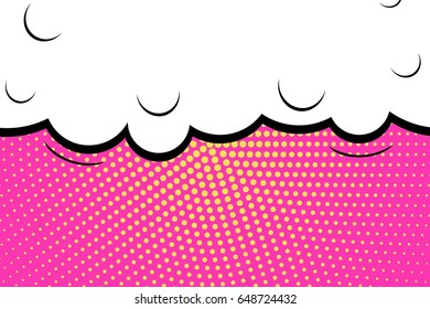 Abstract creative concept comic pop art style blank, layout template with clouds beams and isolated dots background. For sale banner, empty speech bubble set, vector illustration halftone book design