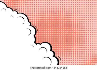 Abstract creative concept comic pop art style blank, layout template with clouds beams and isolated dots background. For sale banner, empty speech bubble set, vector illustration halftone book design